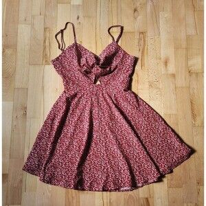 2/$15 SHEIN Red/Orange Keyhole, Back Tie, Floral Print Dress, Medium